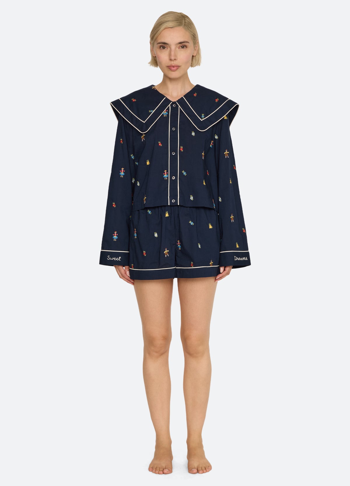navy-liana short pj set-front view 2 - 2