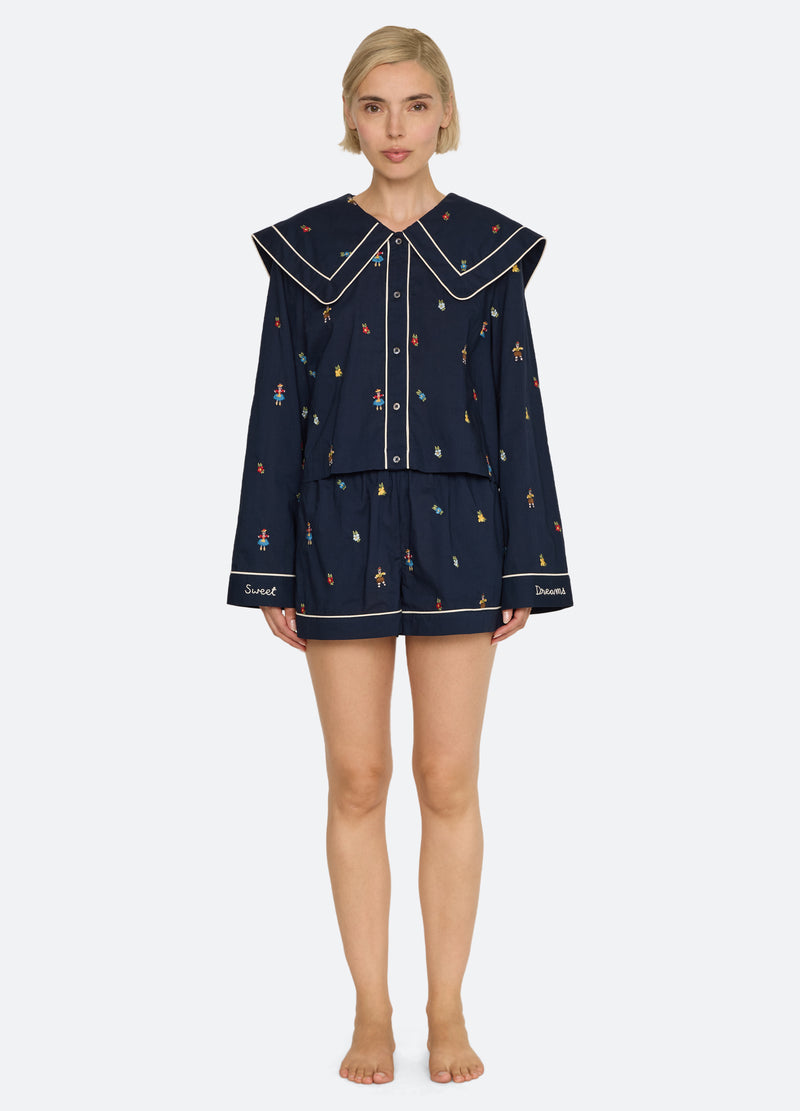 navy-liana short pj set-front view 2 - 2