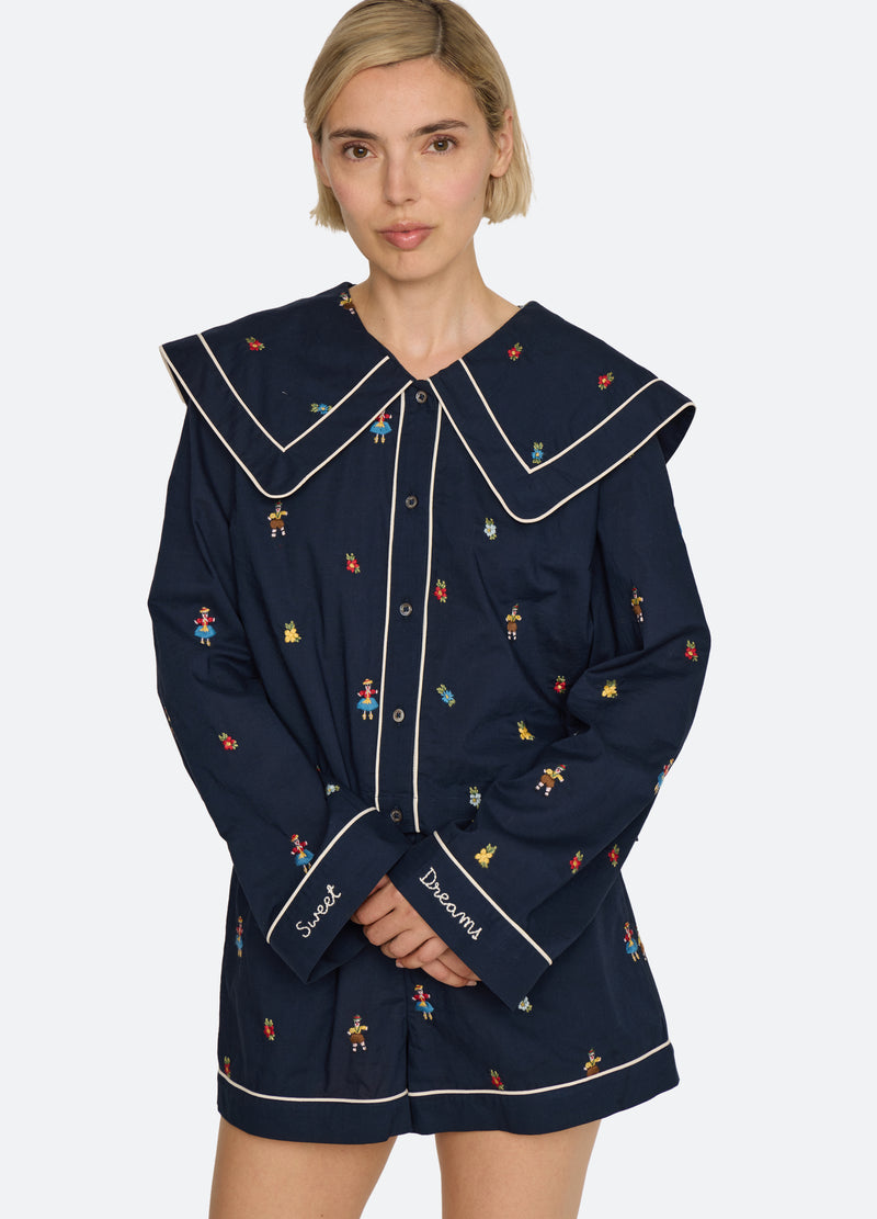 navy-liana short pj set-detail view - 6