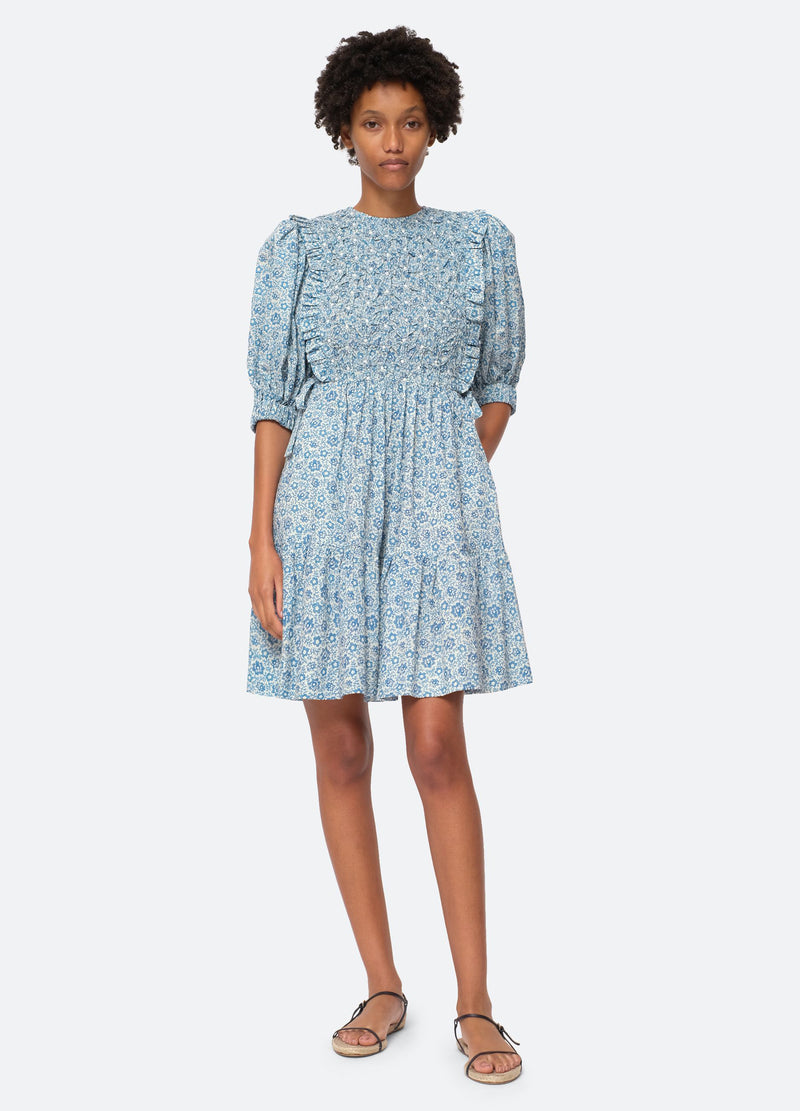 blue-ida puff slv dress-front view - 4
