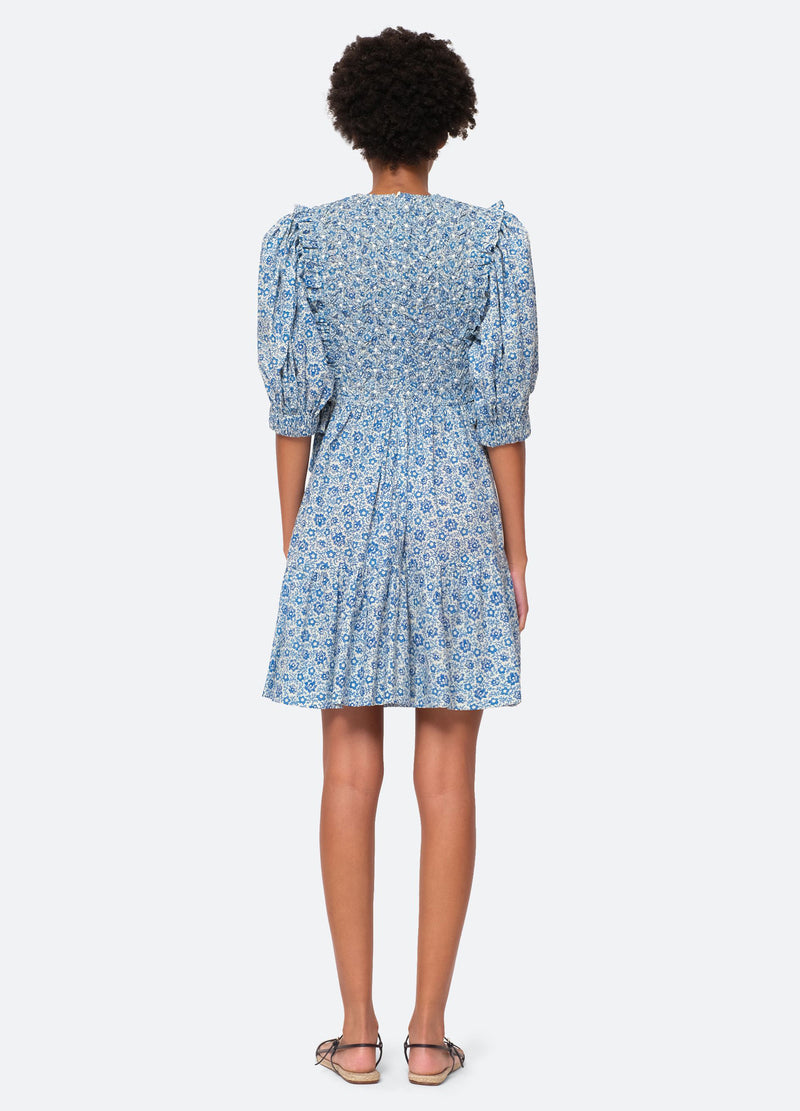 blue-ida puff slv dress-back view - 5