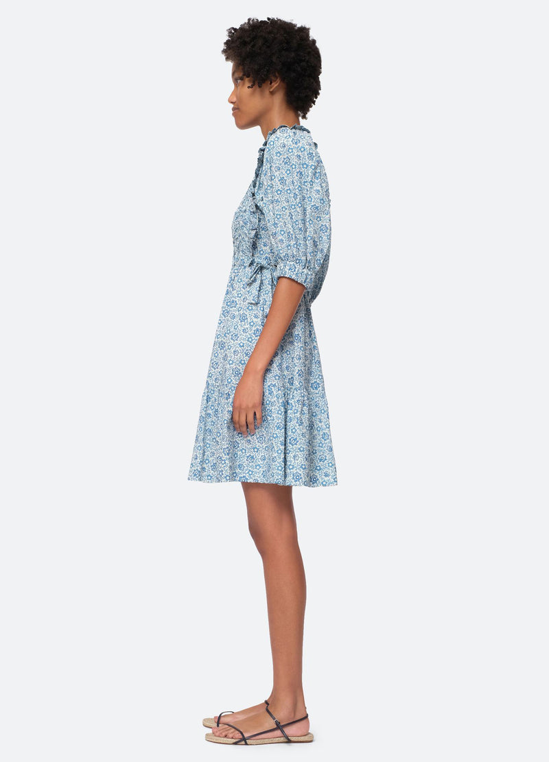 blue-ida puff slv dress-side view - 6