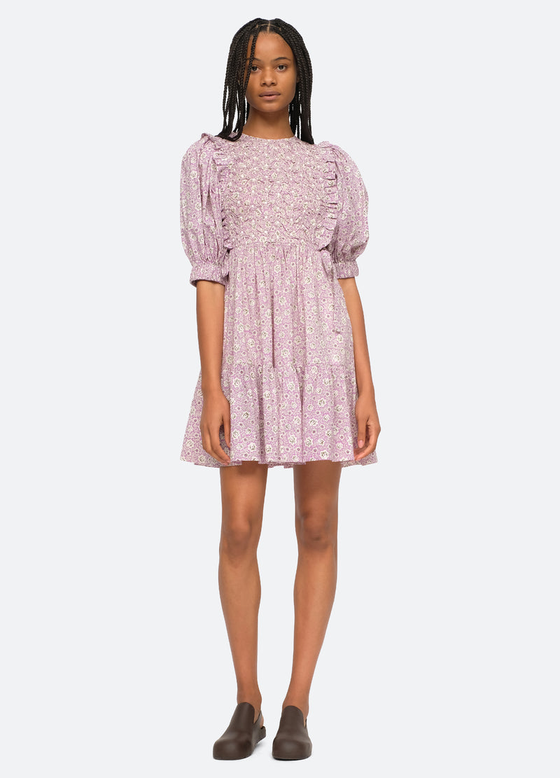 lilac-ida puff slv dress-front view - 10