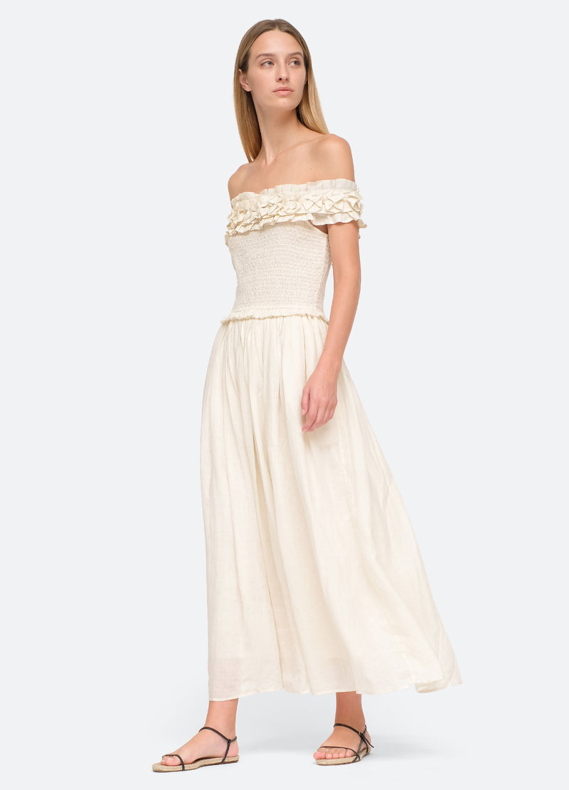 cream-frida dress-three quarter view - 5