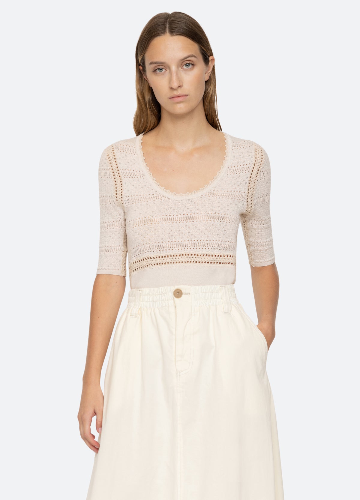 cream-syble s/s sweater-front view - 3