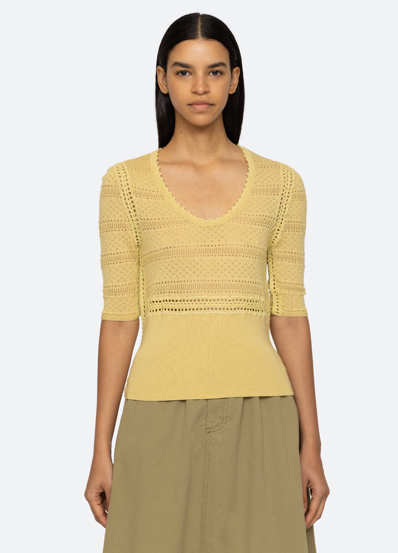 yellow-syble s/s sweater-front view - 8