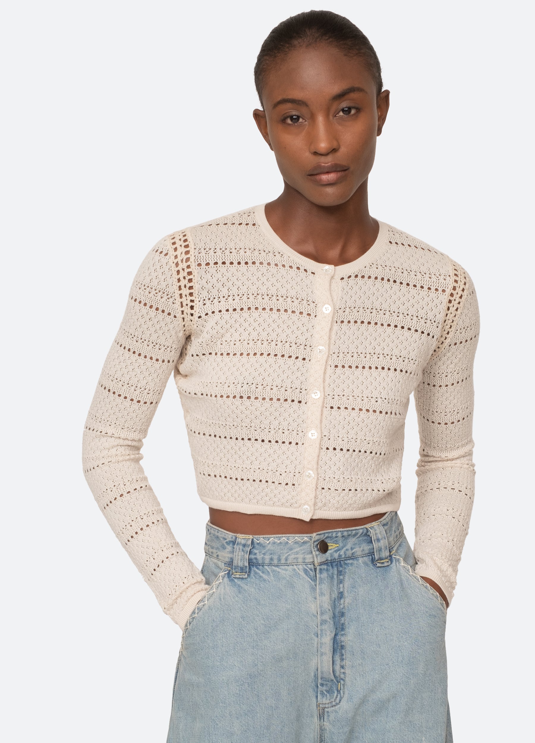 Pointelle cropped clearance cardigan