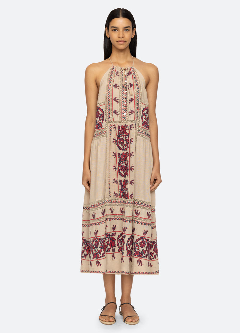 taupe-beena halter neck dress-front view - 1