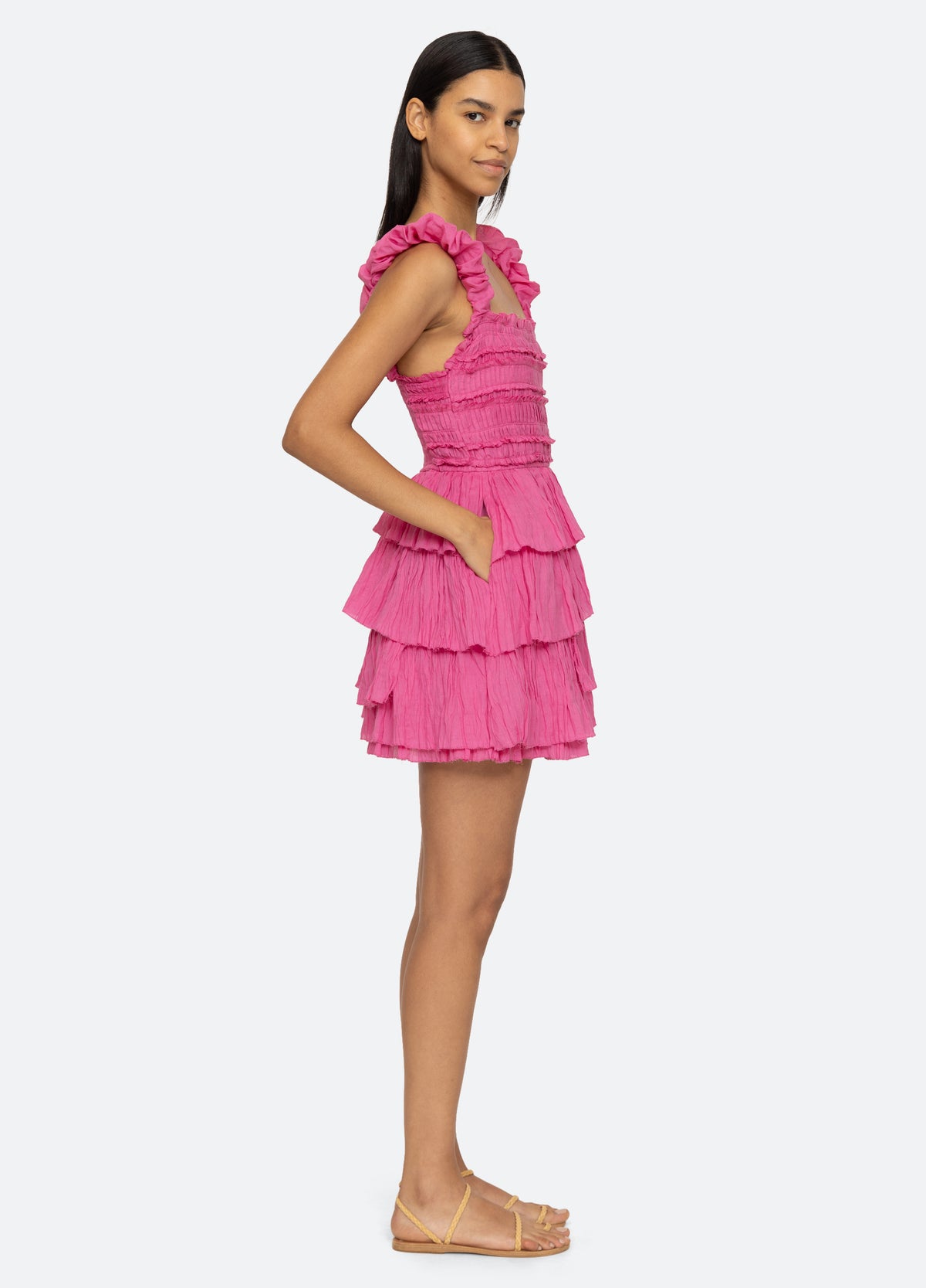 pink-cole tiered dress-side view - 3