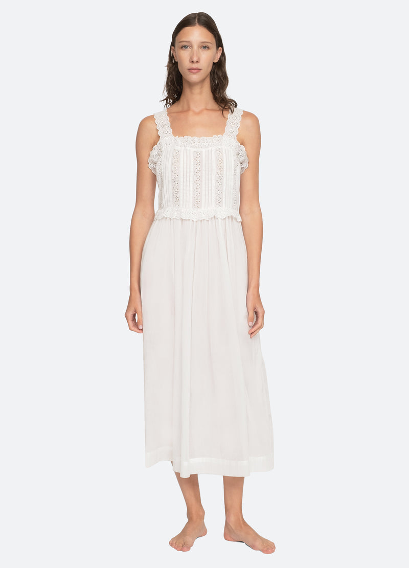 white-elysse midi nightgown-front view - 2