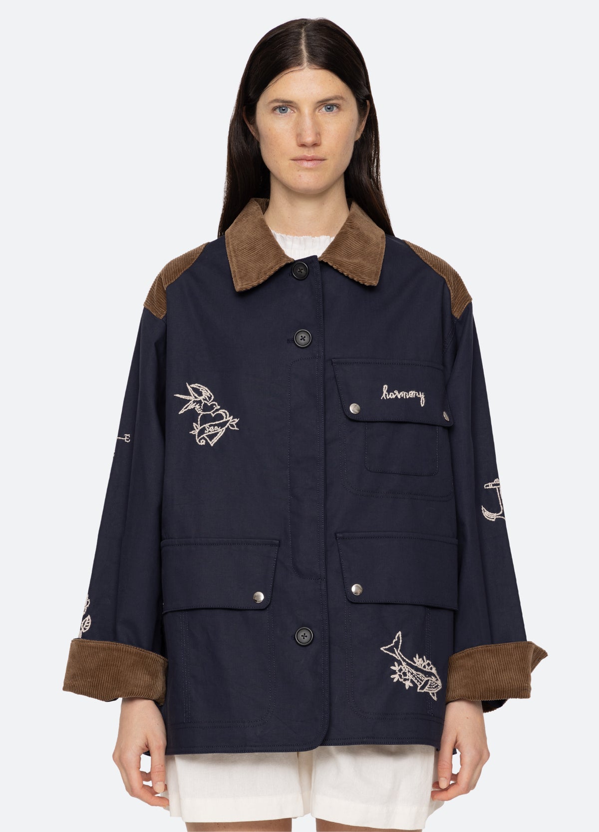 navy-clyde barn jacket-front view - 2