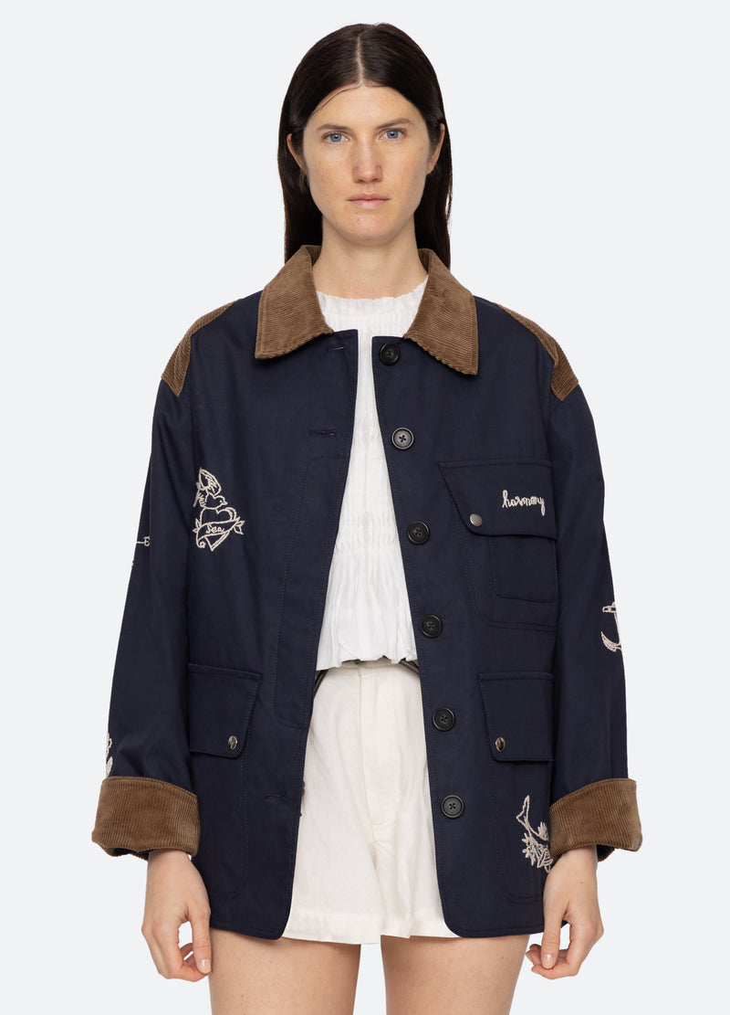 navy-clyde barn jacket-front view 2 - 3