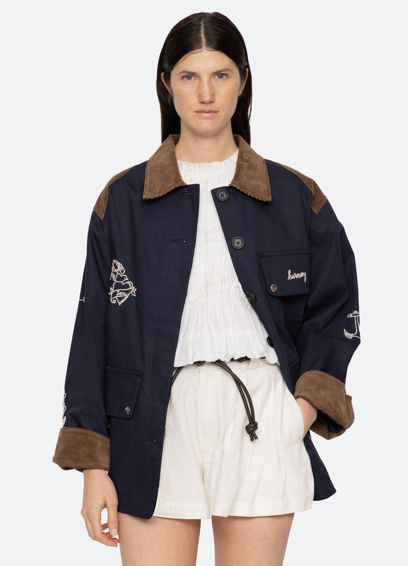 navy-clyde barn jacket-front view 3 - 8