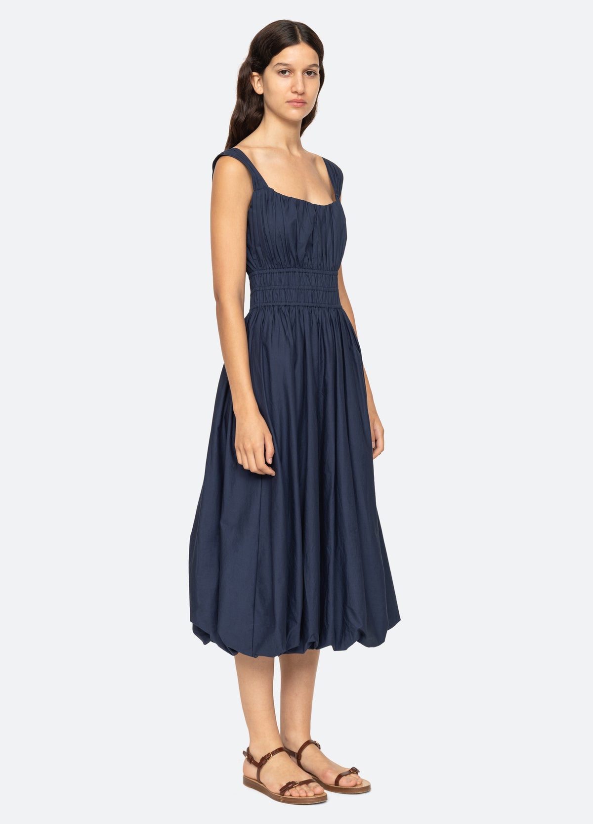 navy-emmet midi dress-three quarter view - 11