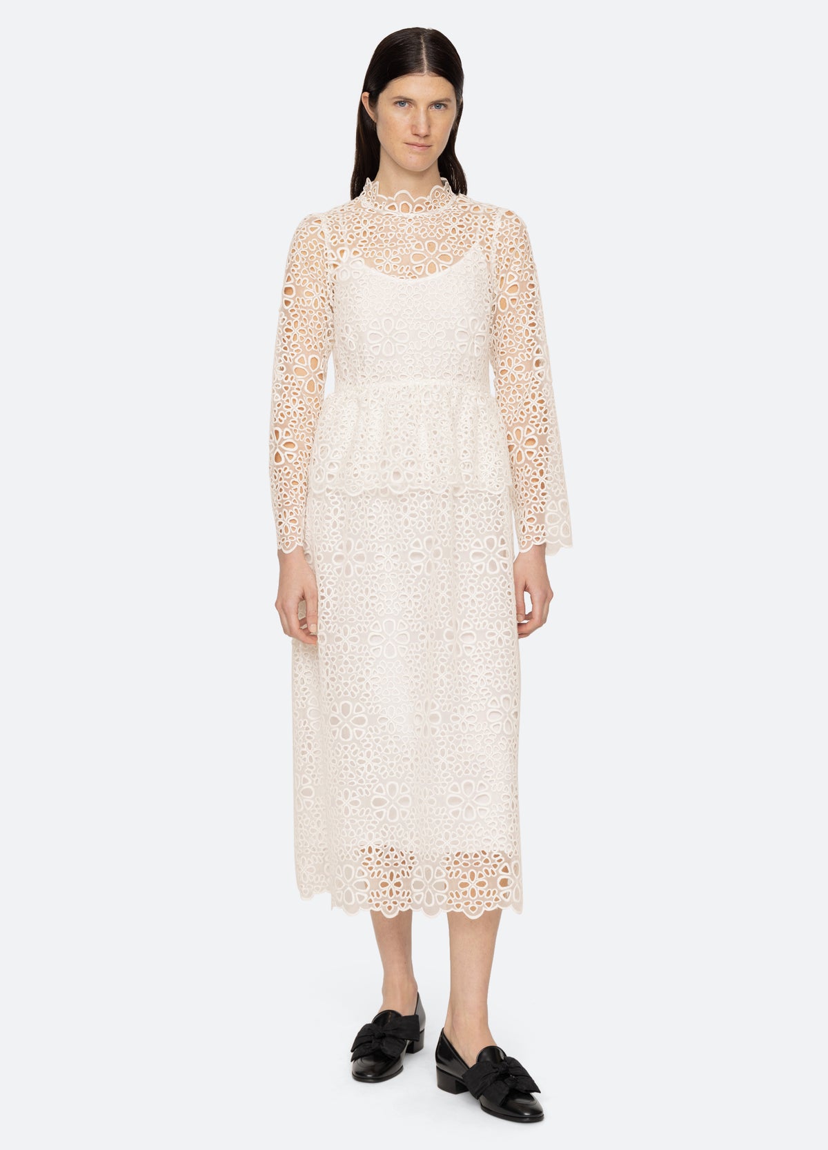 cream-l/s dress-front view - 2