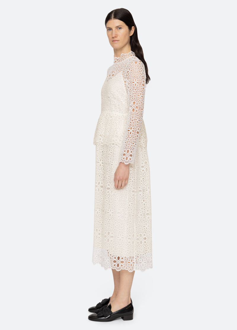 cream-l/s dress-side view - 4