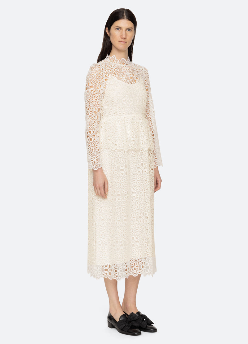 cream-l/s dress-three quarter view - 5