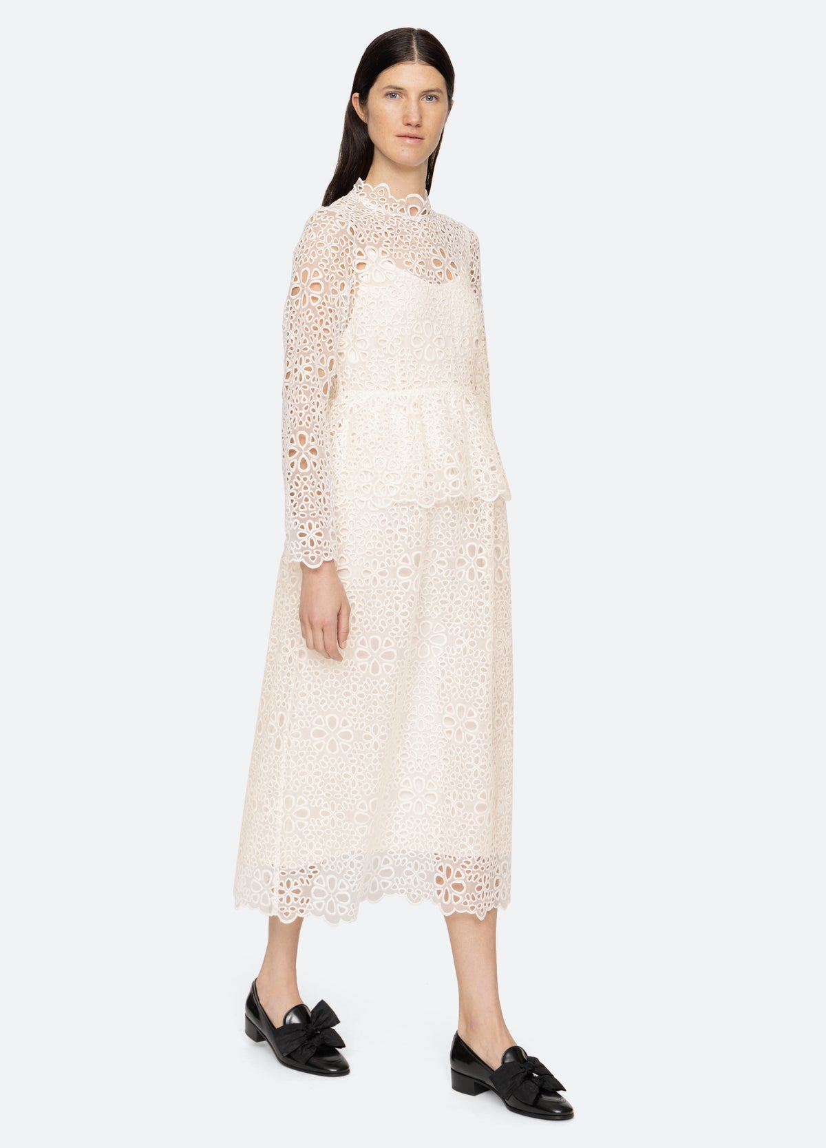 cream-l/s dress-walking view - 6