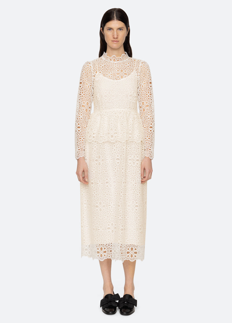 cream-l/s dress-front view 2 - 7