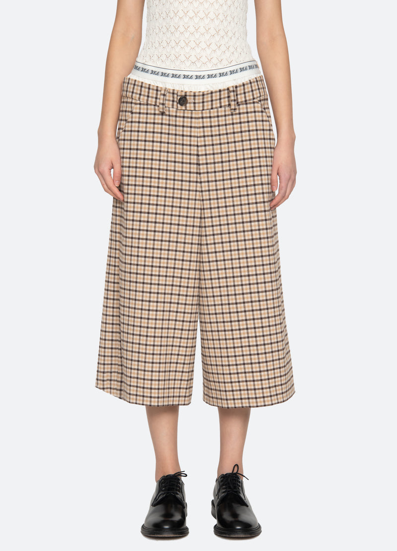 plaid-savannah culottes-front view - 1