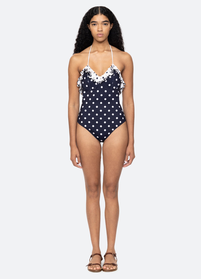 navy-paulina one piece-front view - 2