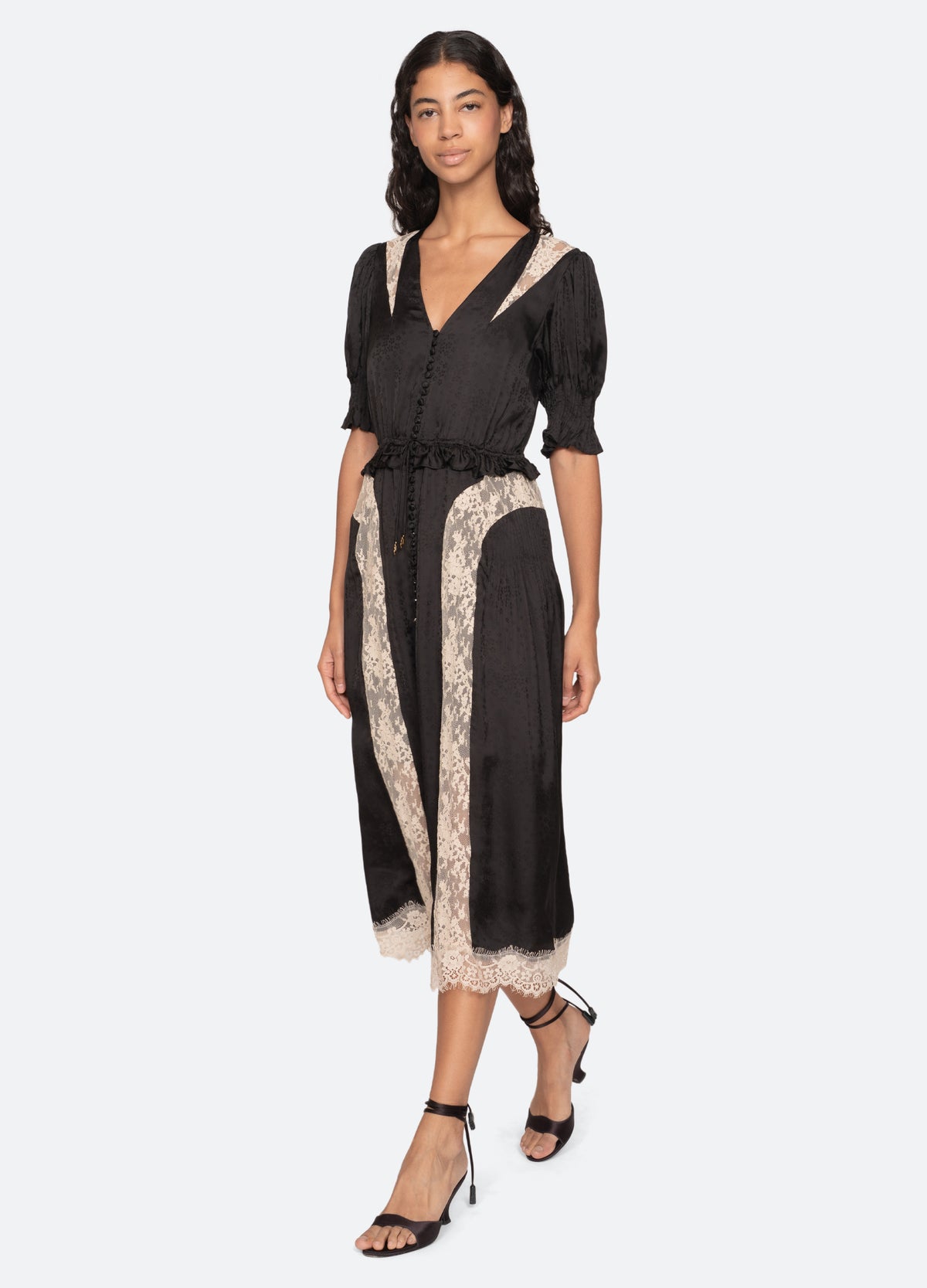 sea new york black arielle lace v-neck midi dress Sea Arielle Lace Tank Tiered Midi Dress