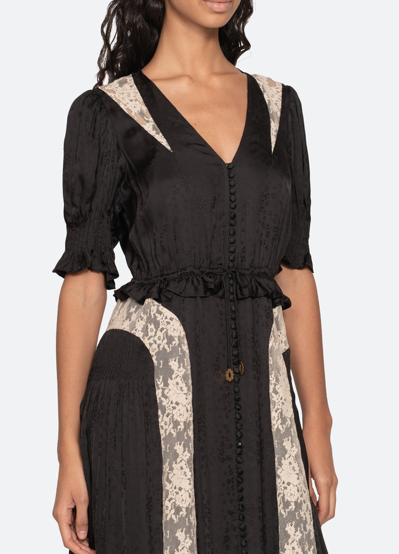 sea ny midi dress SEA NY Arianna Lace Short Sleeve Midi Dress in Blue Hampden Clothing
