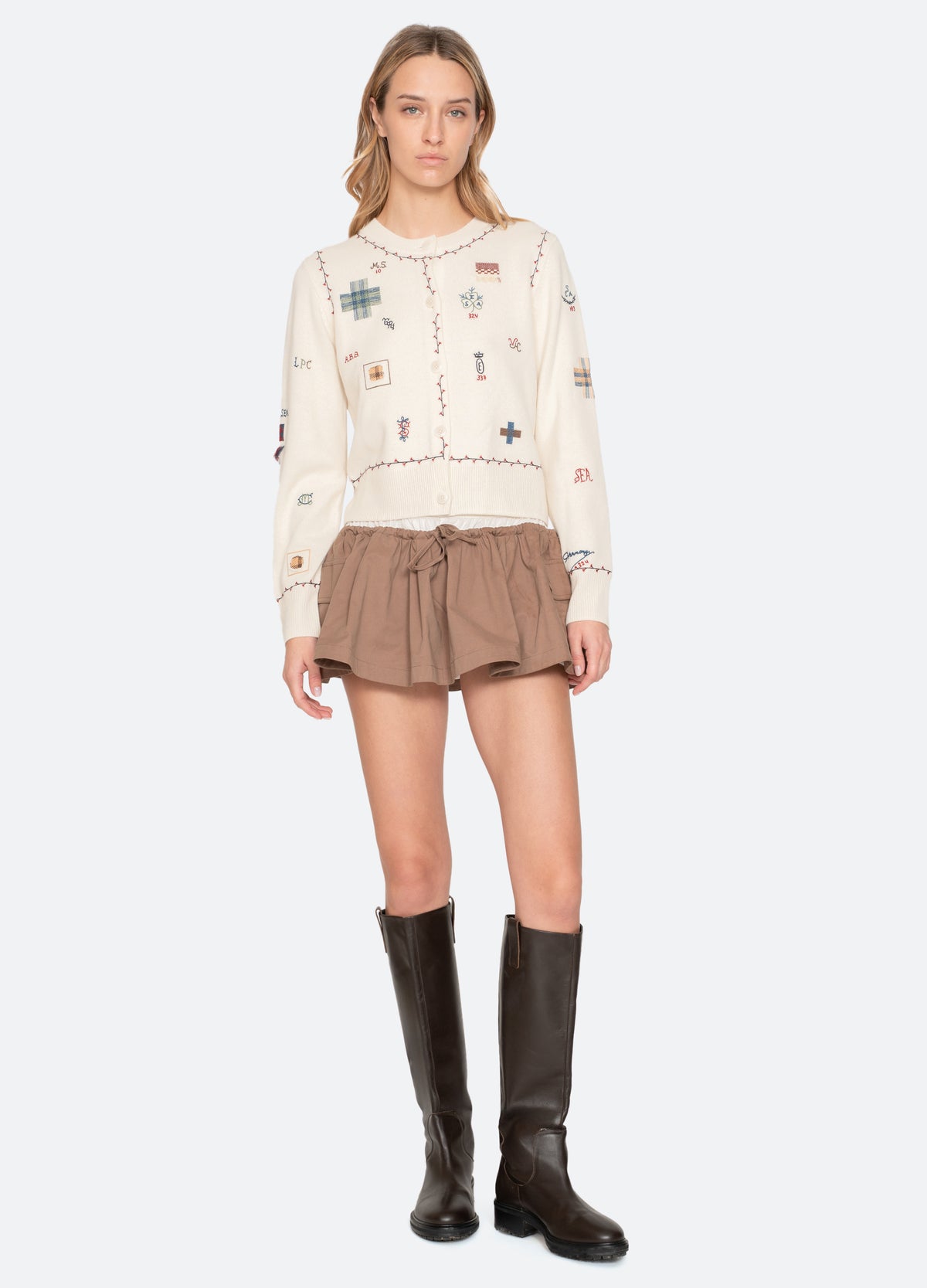 cream-claira cardigan-full body view - 8