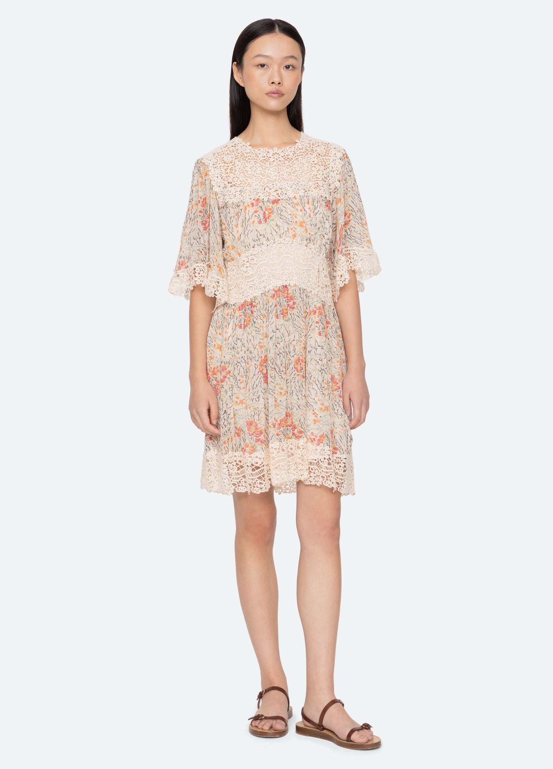 Sea New York Cream Luisa Print Short Sleeve Mini Dress Cream / 2