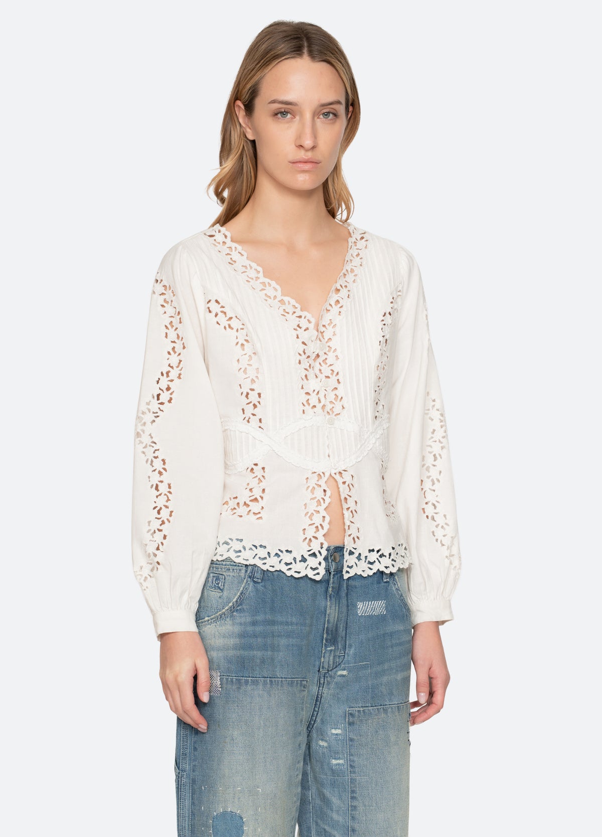 cream-sofia blouse-three quarter view - 4