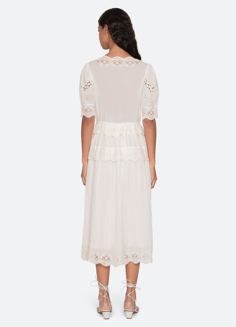 cream dress with sleeves Sea Sofia Embroidered Midi Dress