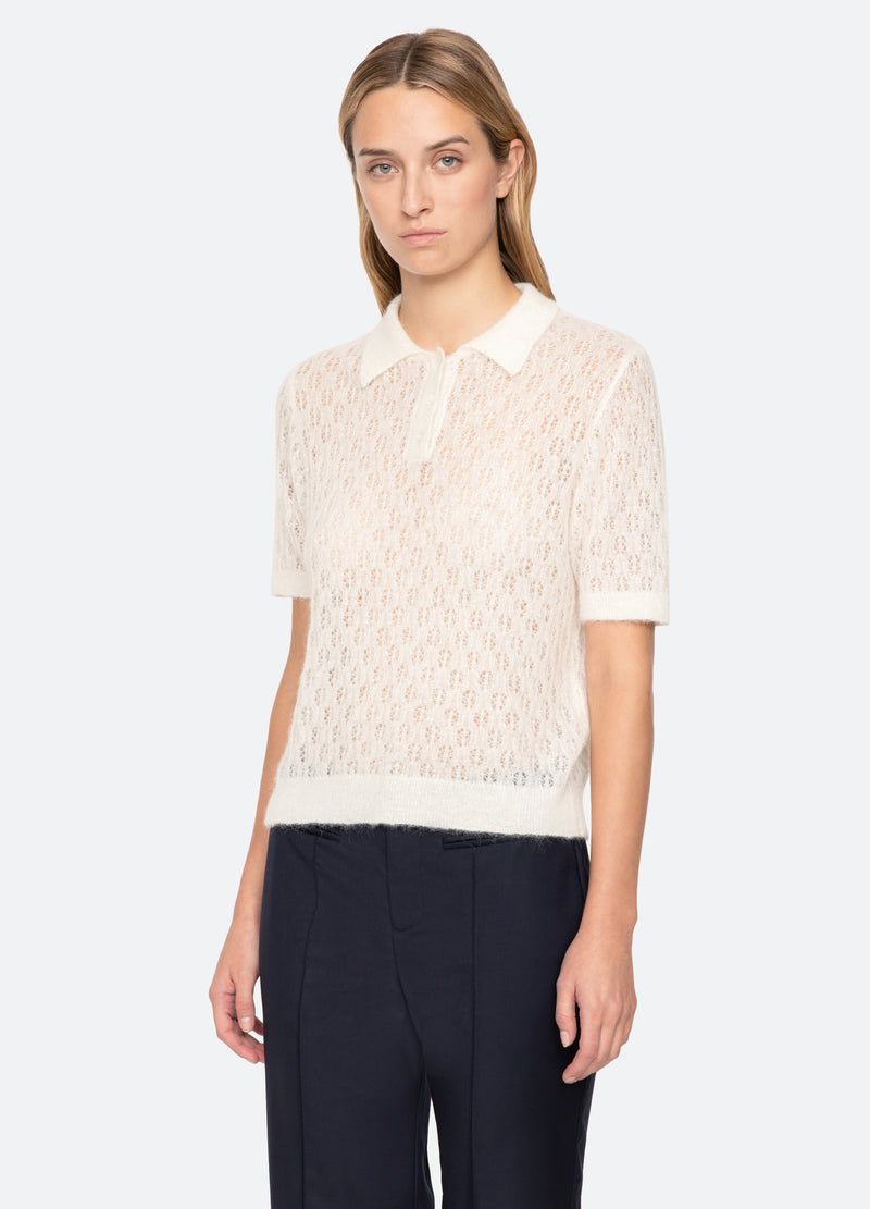 cream-teagan s/s sweater-three quarter view - 4
