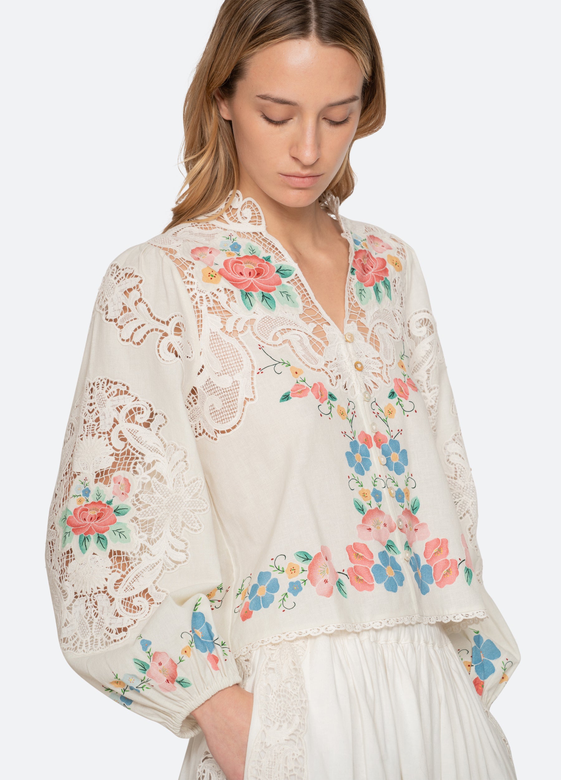 トップス Soor Ploom Astrid Blouse, Floral6y Astrid Blouse – Sea, New York