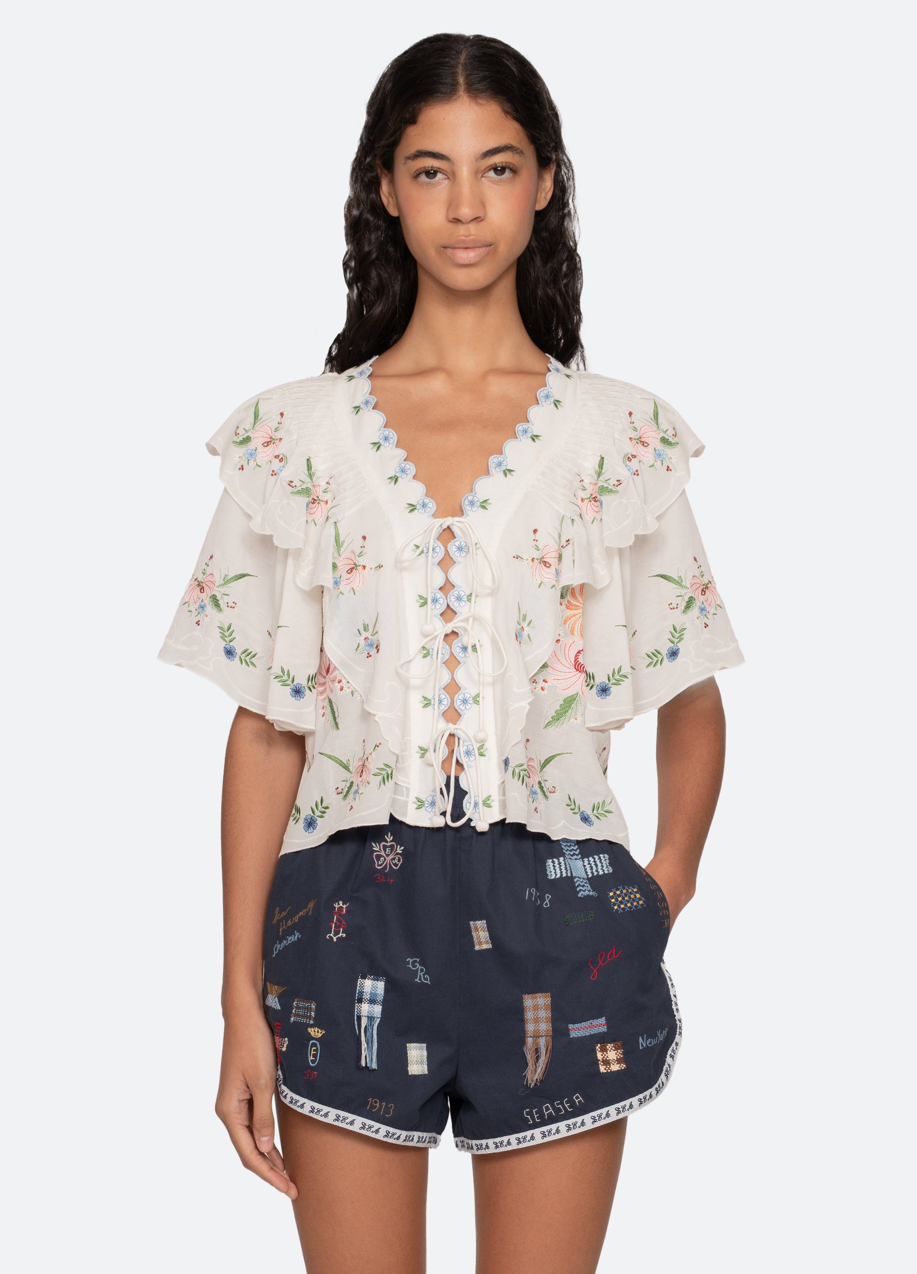 sea new york 半袖シャツ　S ホワイト SEA Marie broderie anglaise cotton-jersey T-shirt | NET-A-PORTER