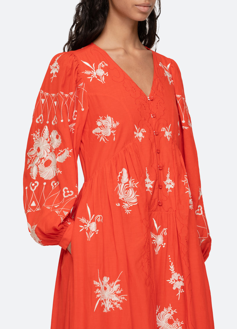 sea new york rubina midi dress Black Rubina Embroidery Puff Sleeve Midi Dress Sea New York
