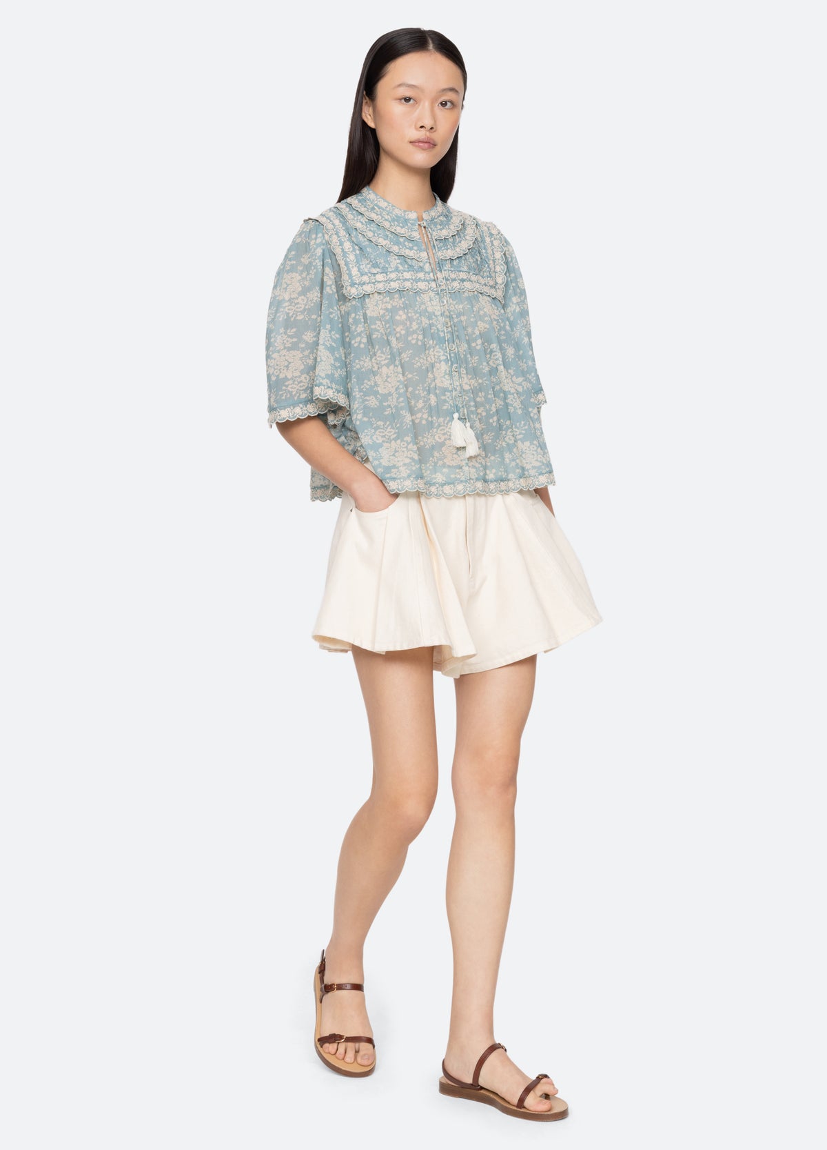 cream-stasia shorts-full body view - 9