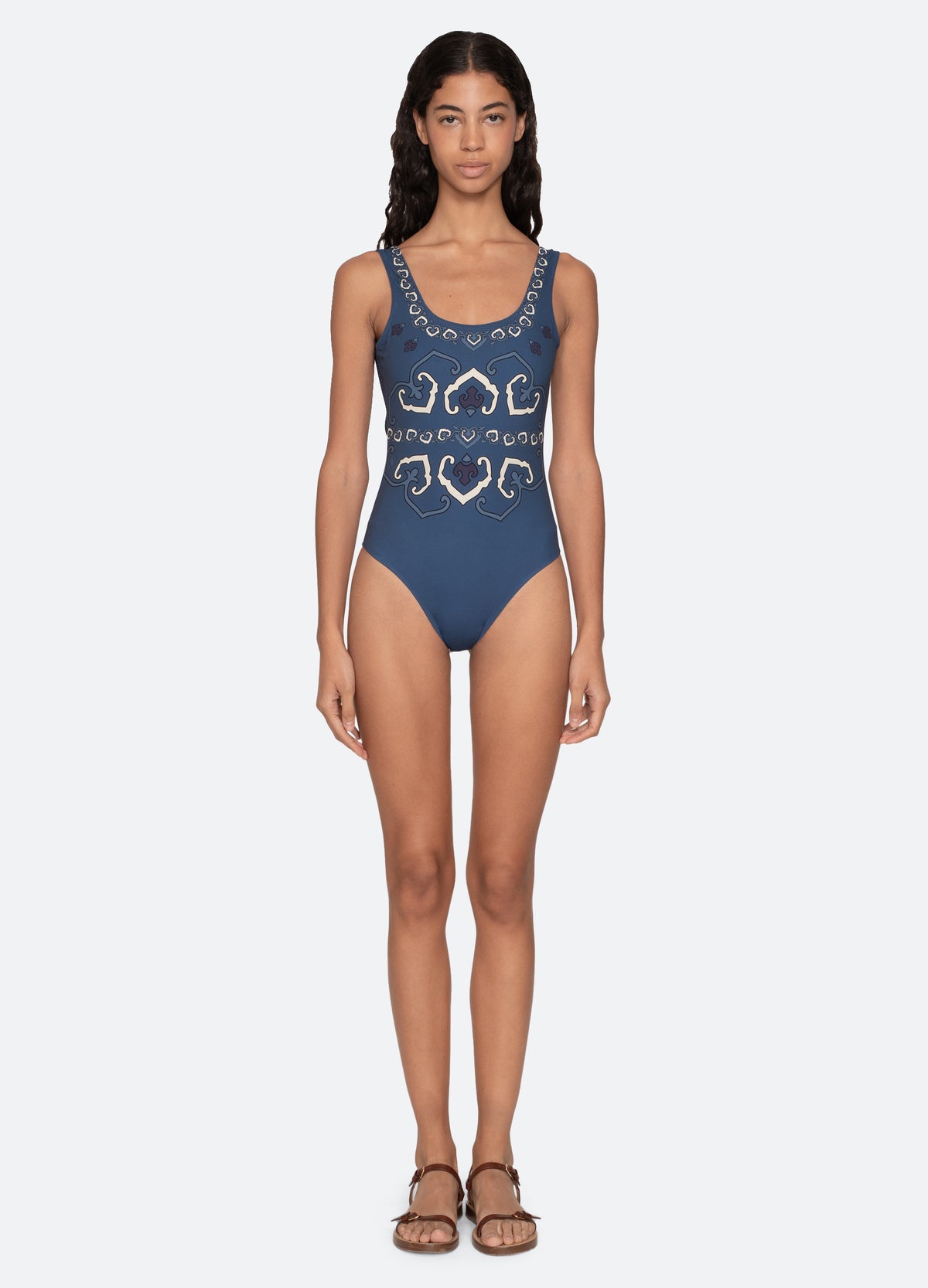 navy-blaise one piece-front view 2 - 7