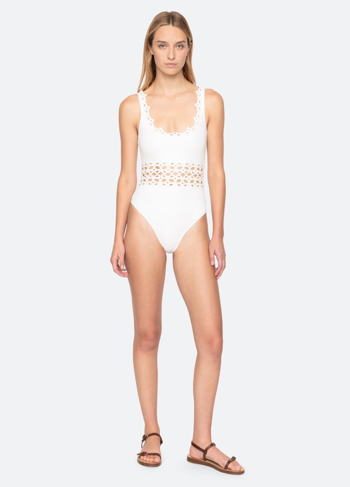 white-leila one piece-front view - 8