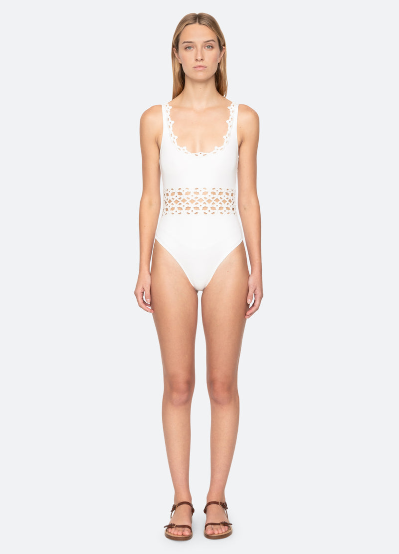 white-leila one piece-front view 2 - 13