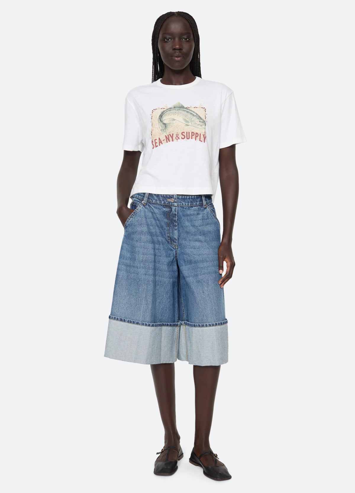 white-crew t-shirt-full body view - 7