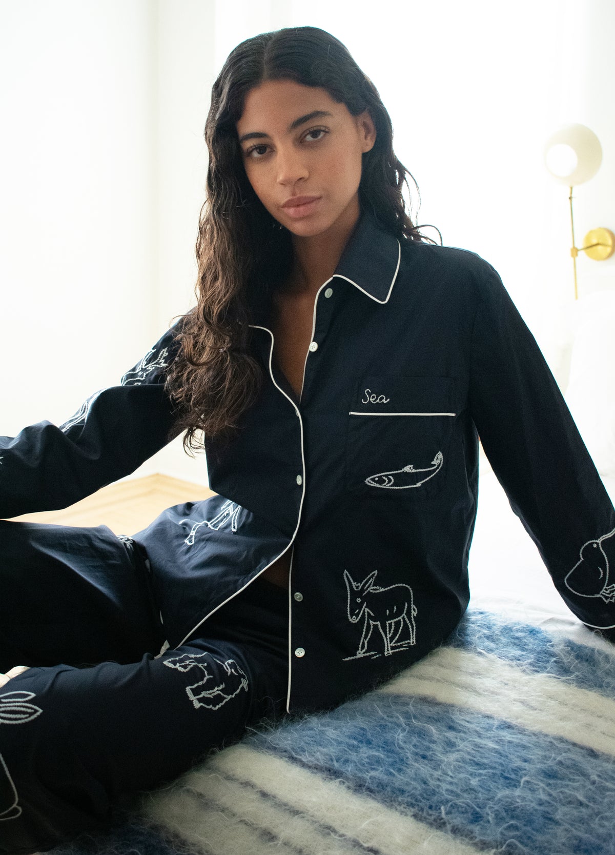 navy-demi pj set-editorial view