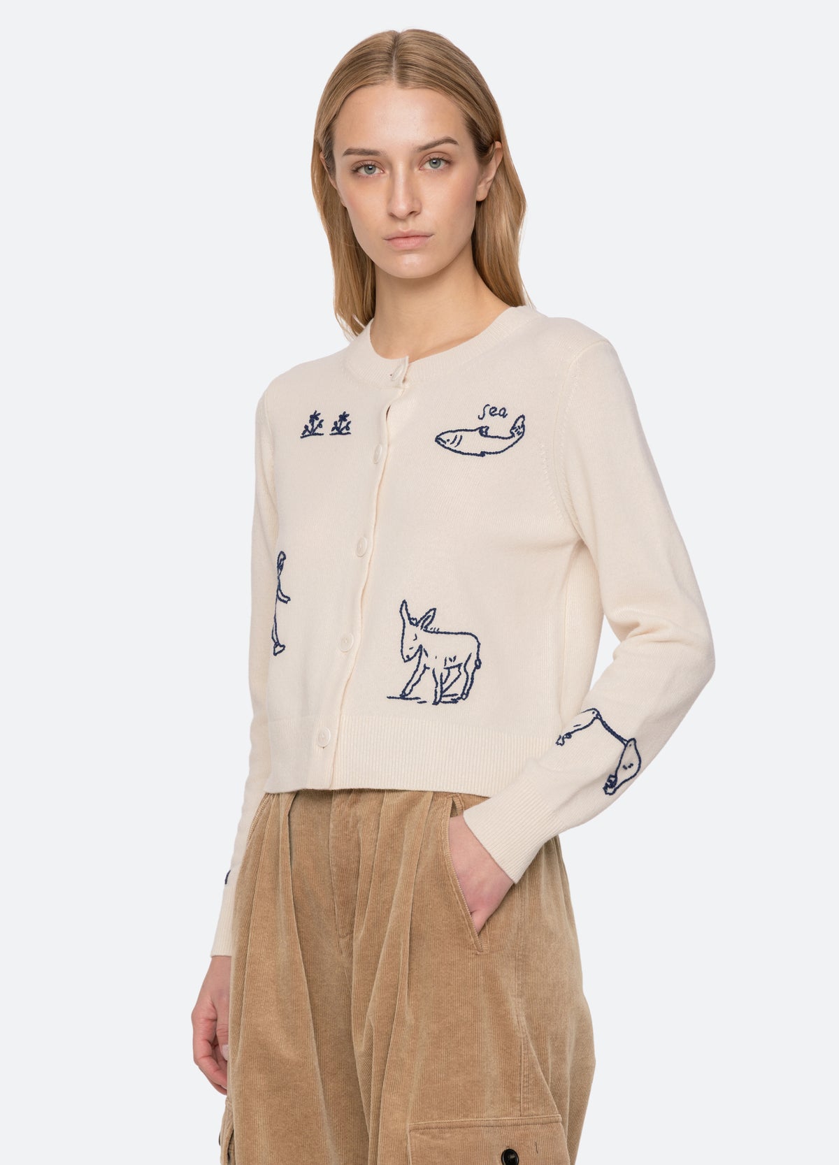 ivory-demi cardigan-three quarter view - 3