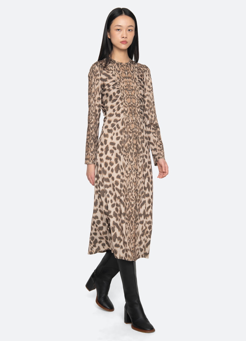 cream-claude l/s dress-walking view - 8