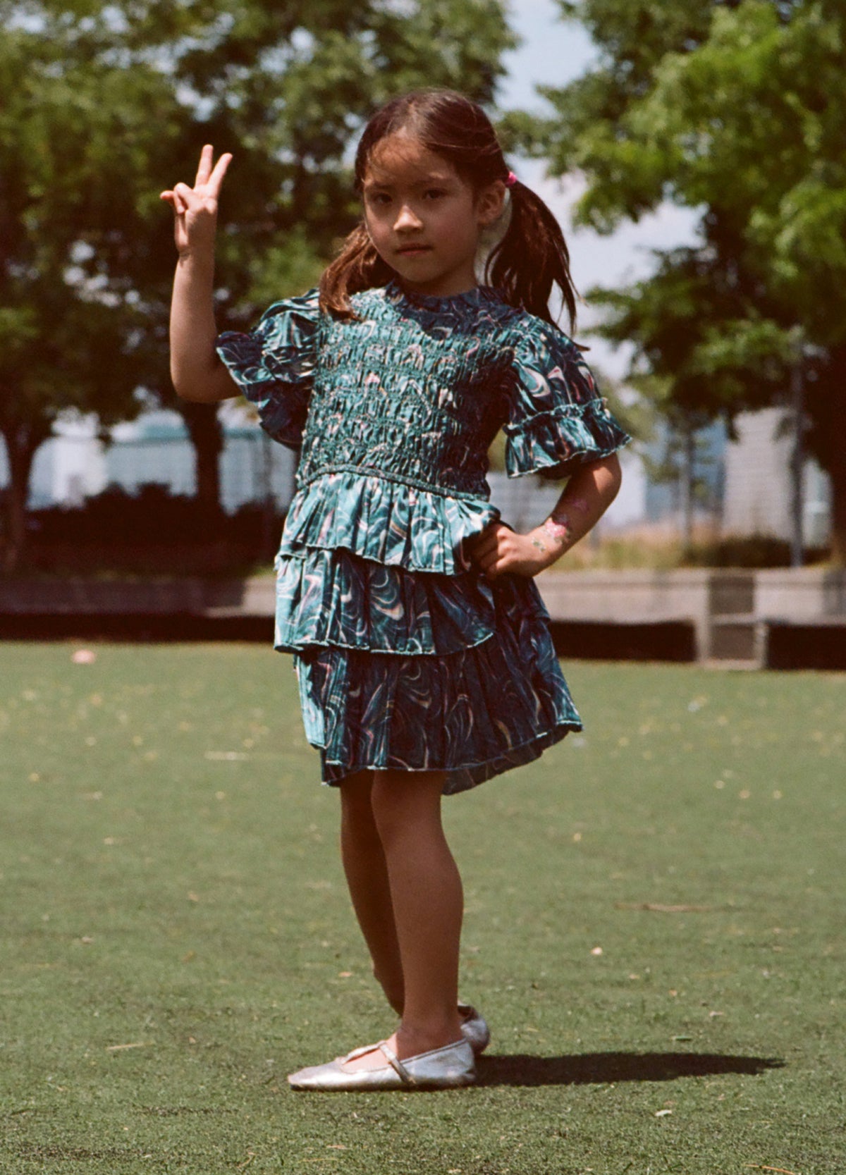 green-amara kids dress-editorial view