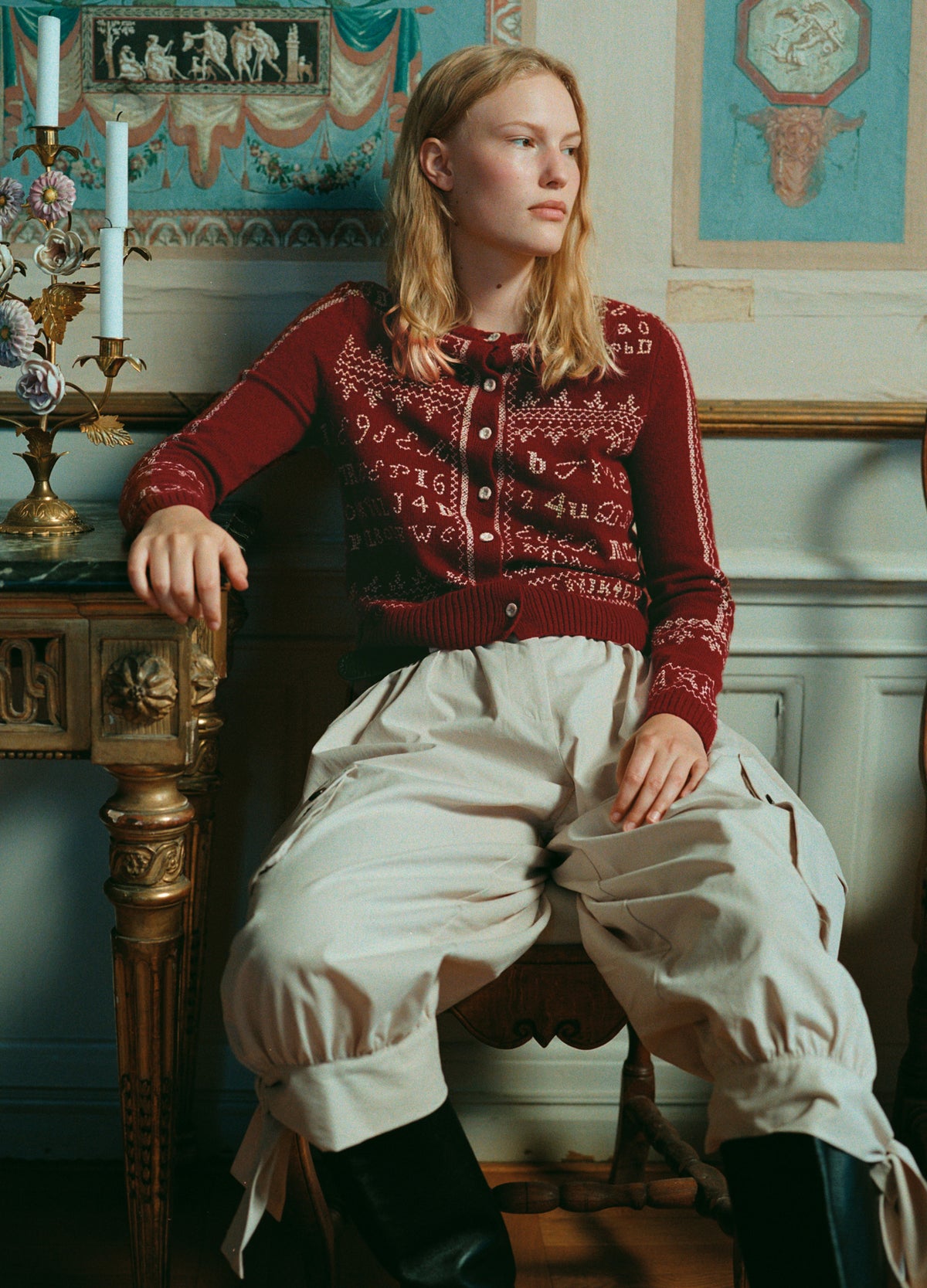 burgundy-kit cardigan-editorial view