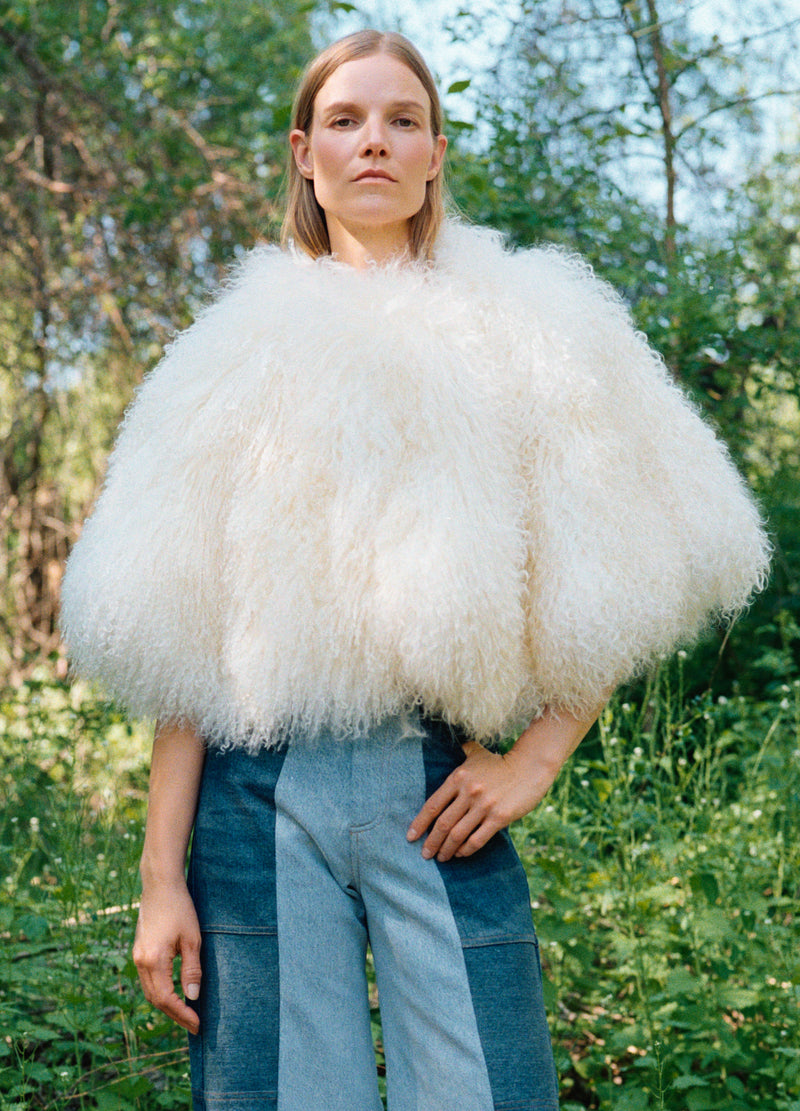 cream-michaela fur cape-editorial view - 1