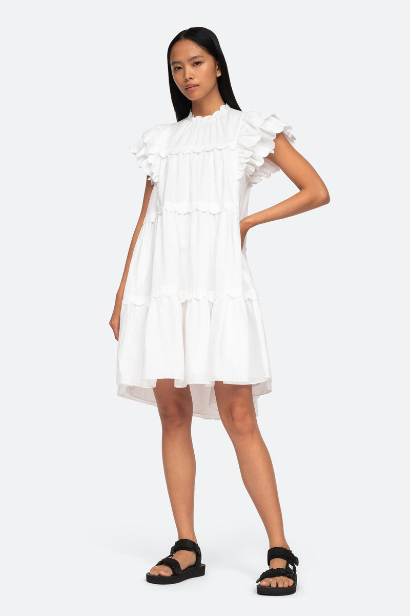 White-Shannon Ruffle Dress-Front View - 1